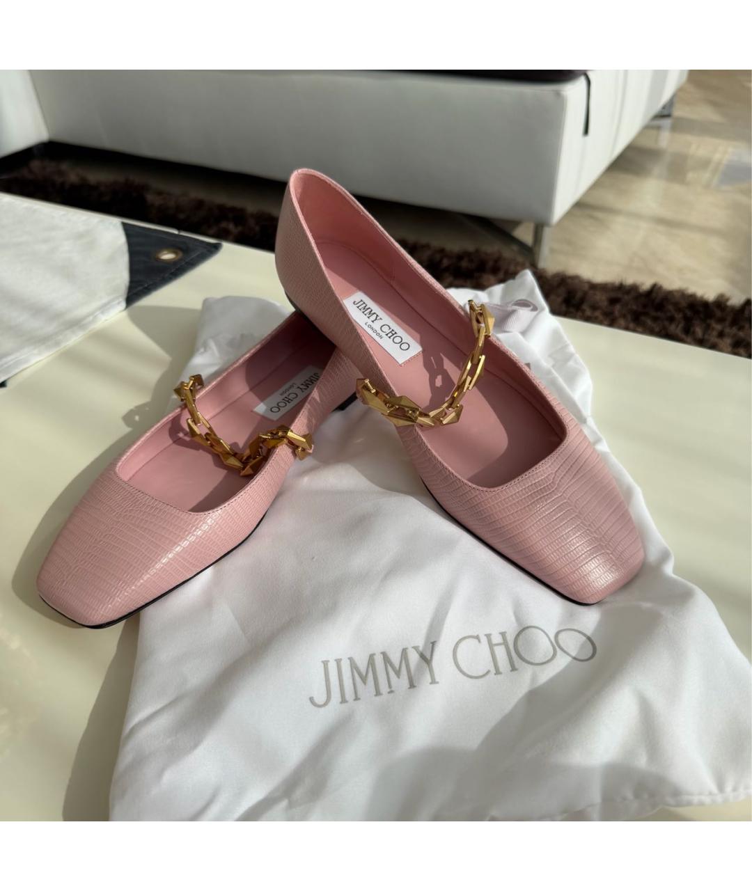 JIMMY CHOO Розовые кожаные балетки, фото 2