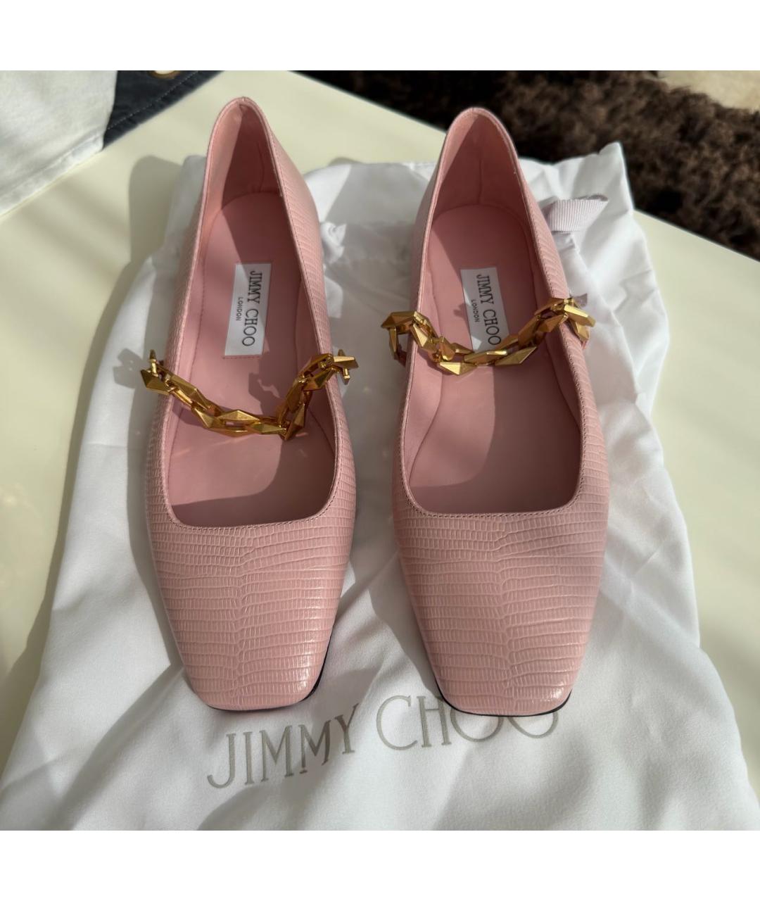 JIMMY CHOO Розовые кожаные балетки, фото 3