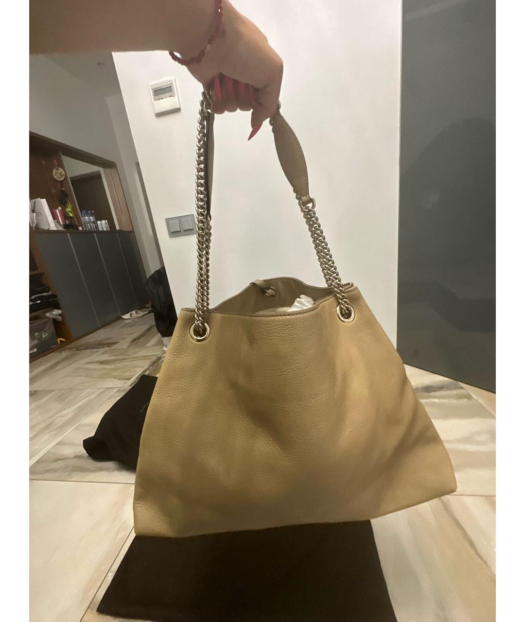 GUCCI Бежевая кожаная сумка тоут, фото 3