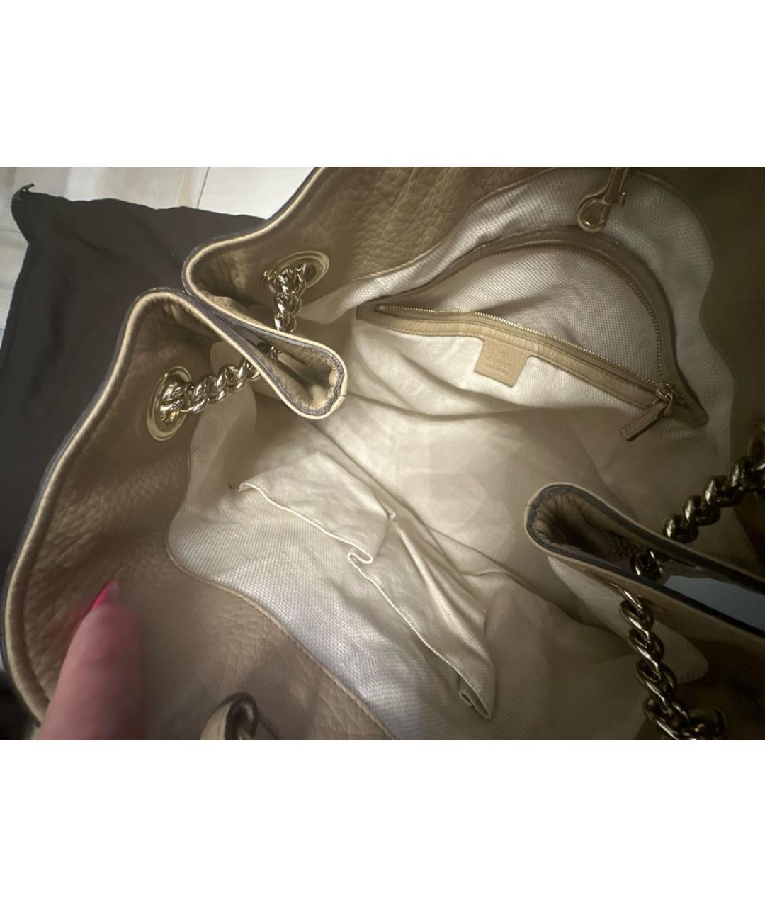 GUCCI Бежевая кожаная сумка тоут, фото 4