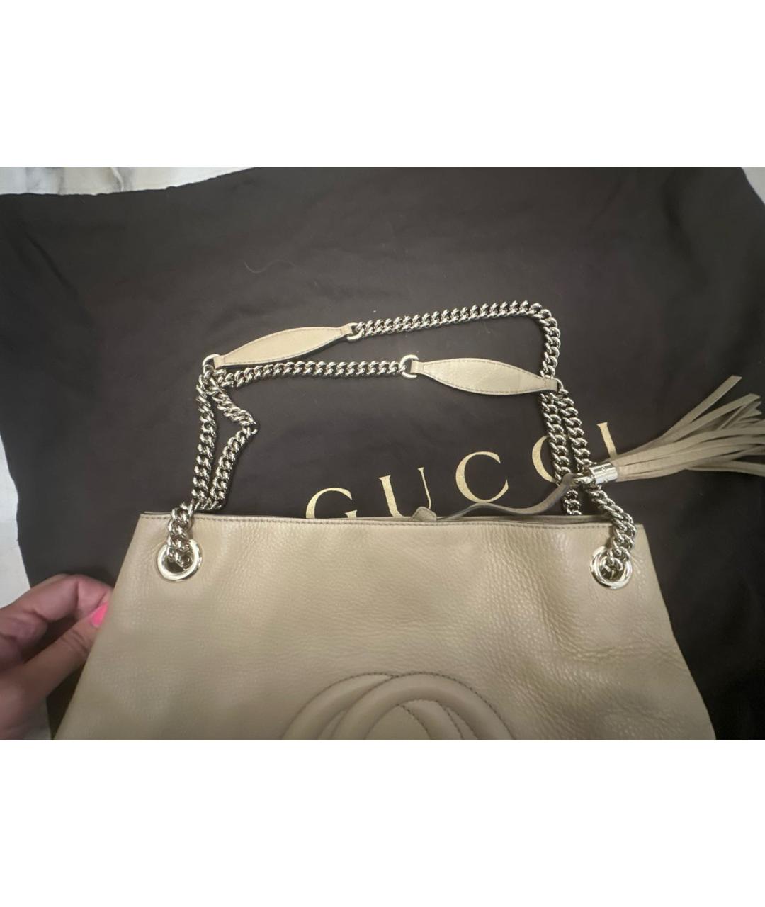 GUCCI Бежевая кожаная сумка тоут, фото 5