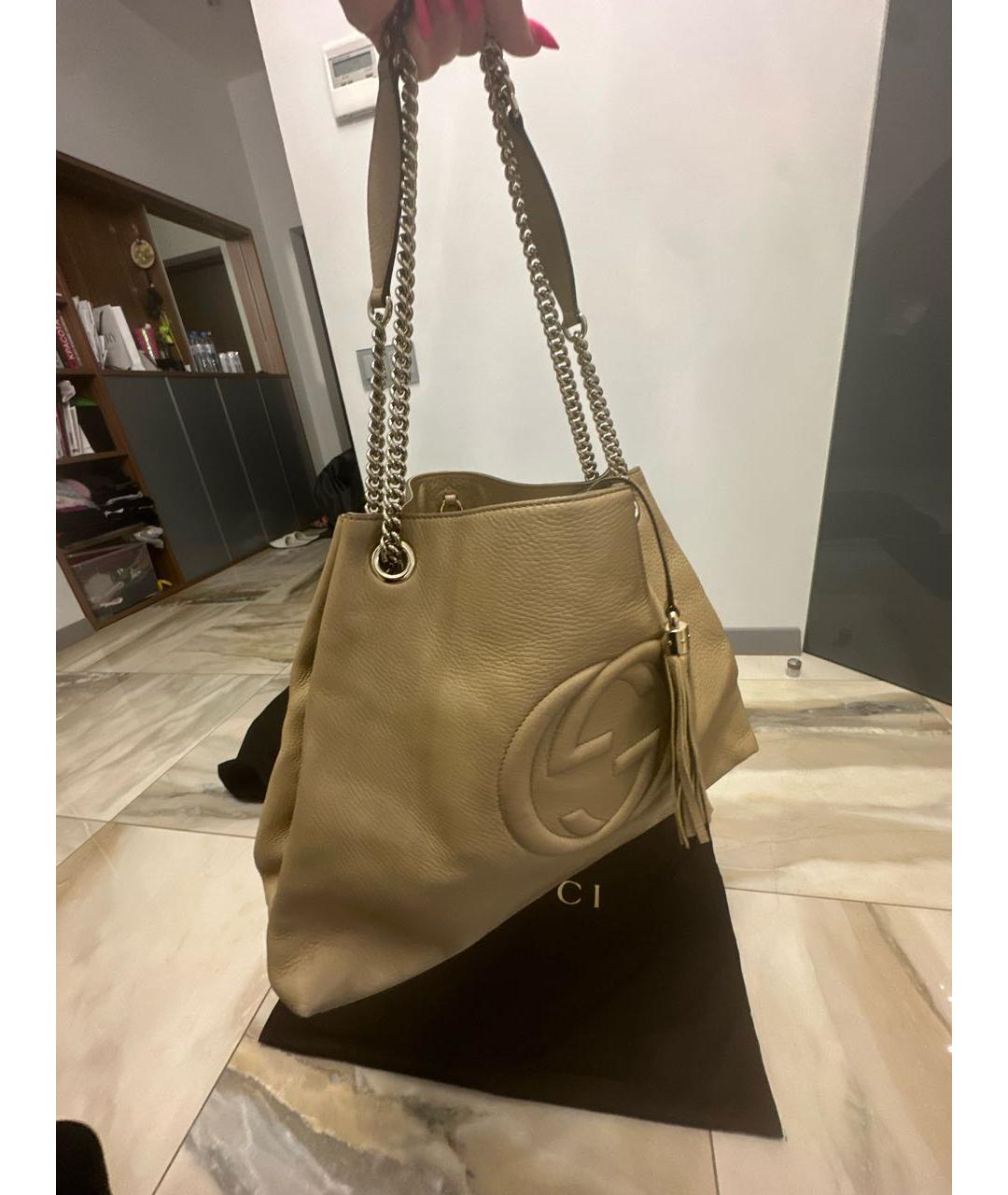 GUCCI Бежевая кожаная сумка тоут, фото 2