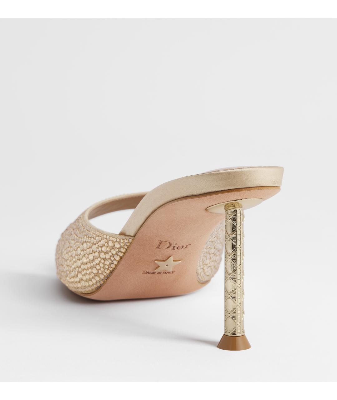 CHRISTIAN DIOR Золотые текстильные мюли, фото 3