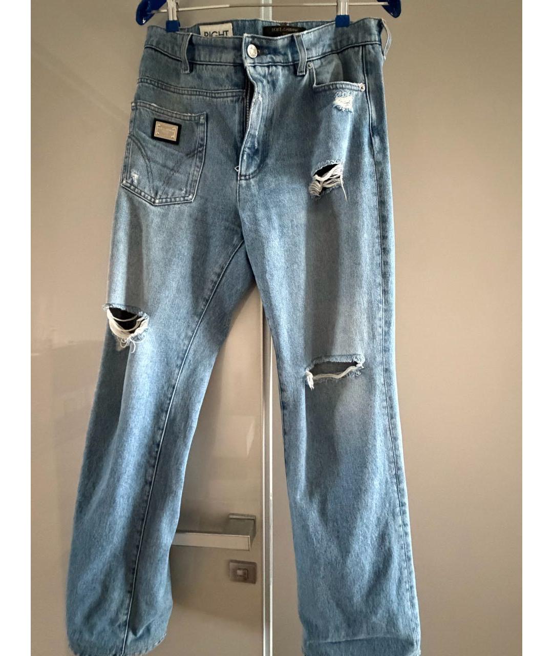 DOLCE&GABBANA Голубые хлопковые прямые джинсы, фото 6