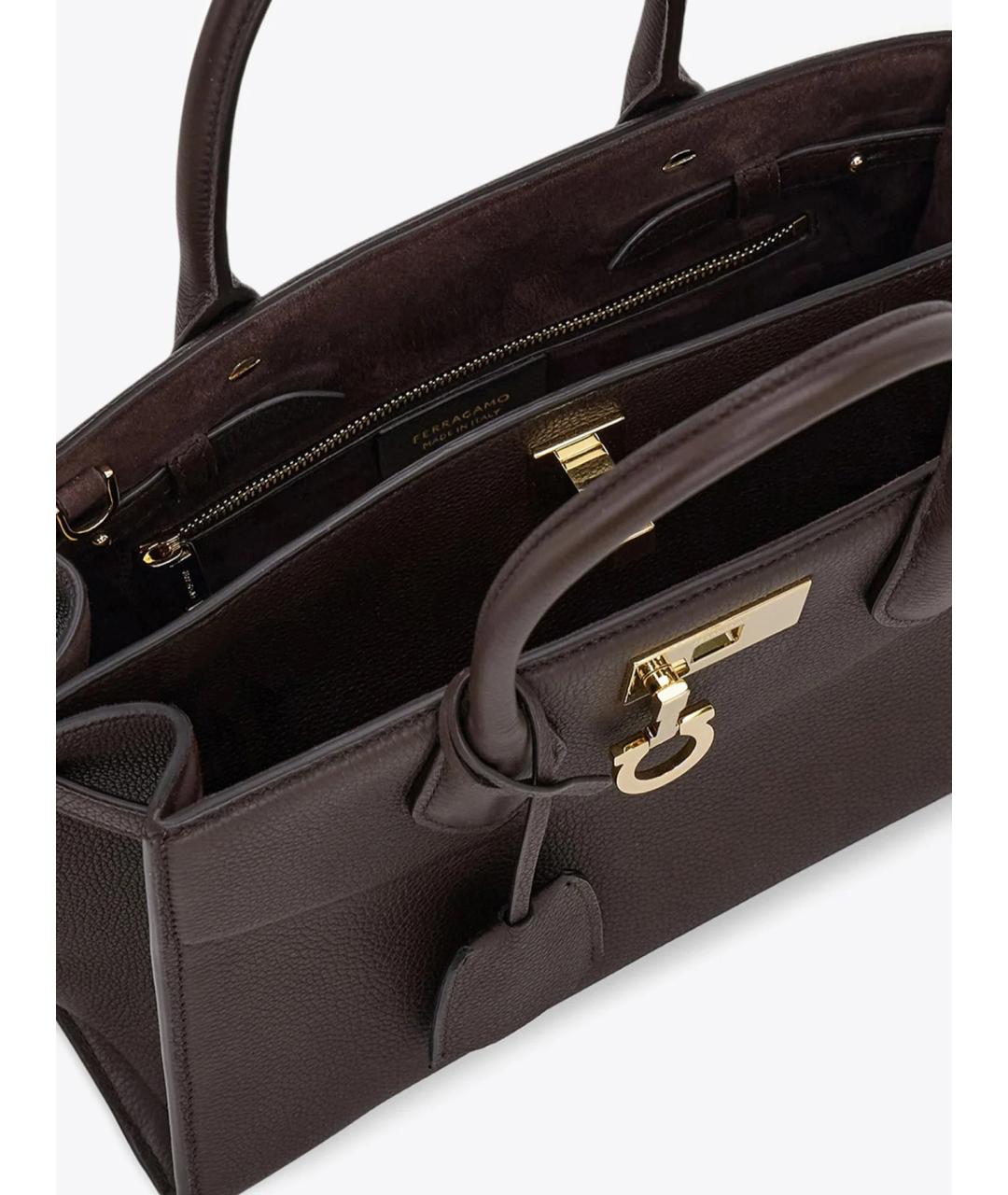 FERRAGAMO Коричневая кожаная сумка с короткими ручками, фото 3