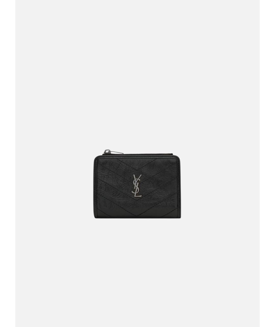 SAINT LAURENT Черный кожаный кошелек, фото 4