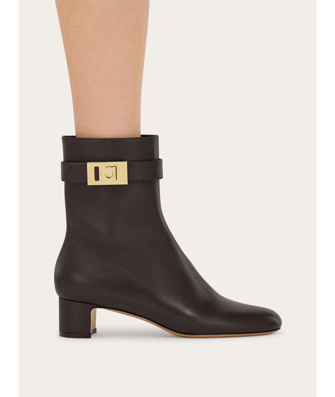 FERRAGAMO Коричневые кожаные ботильоны, фото 4