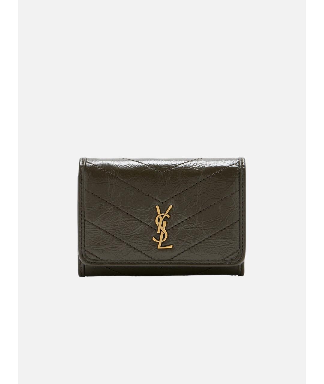 SAINT LAURENT Зеленый кожаный кошелек, фото 4