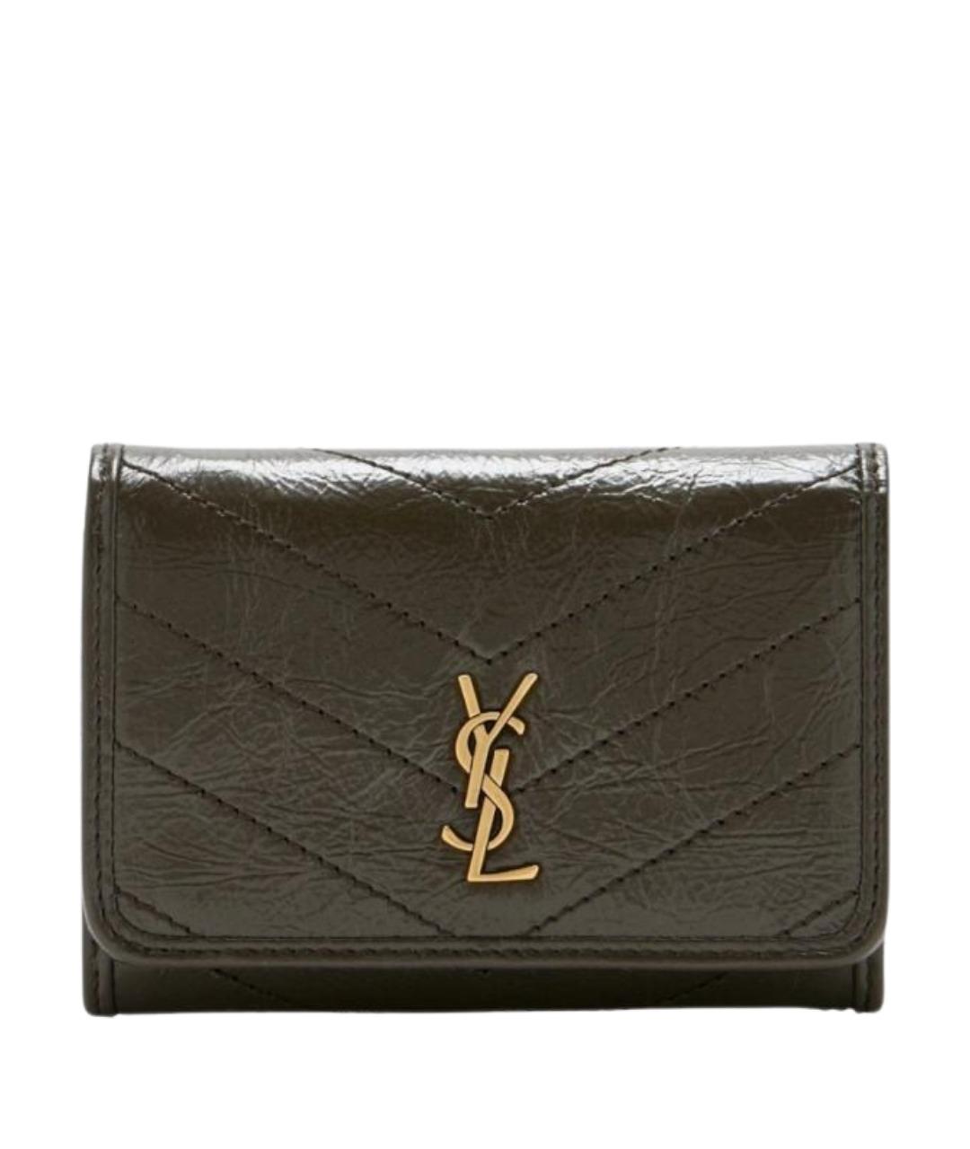 SAINT LAURENT Зеленый кожаный кошелек, фото 1