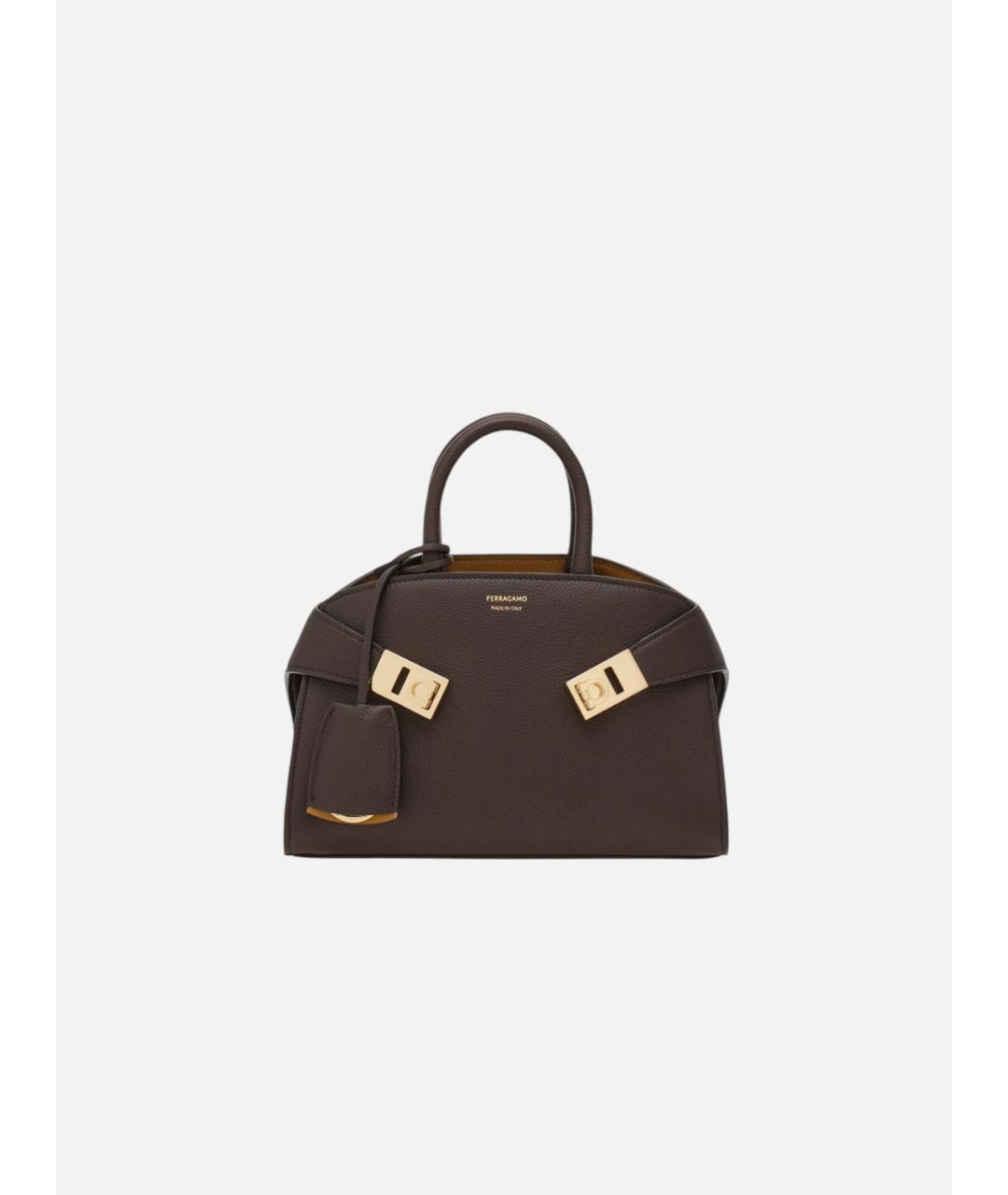 FERRAGAMO Коричневая кожаная сумка с короткими ручками, фото 8