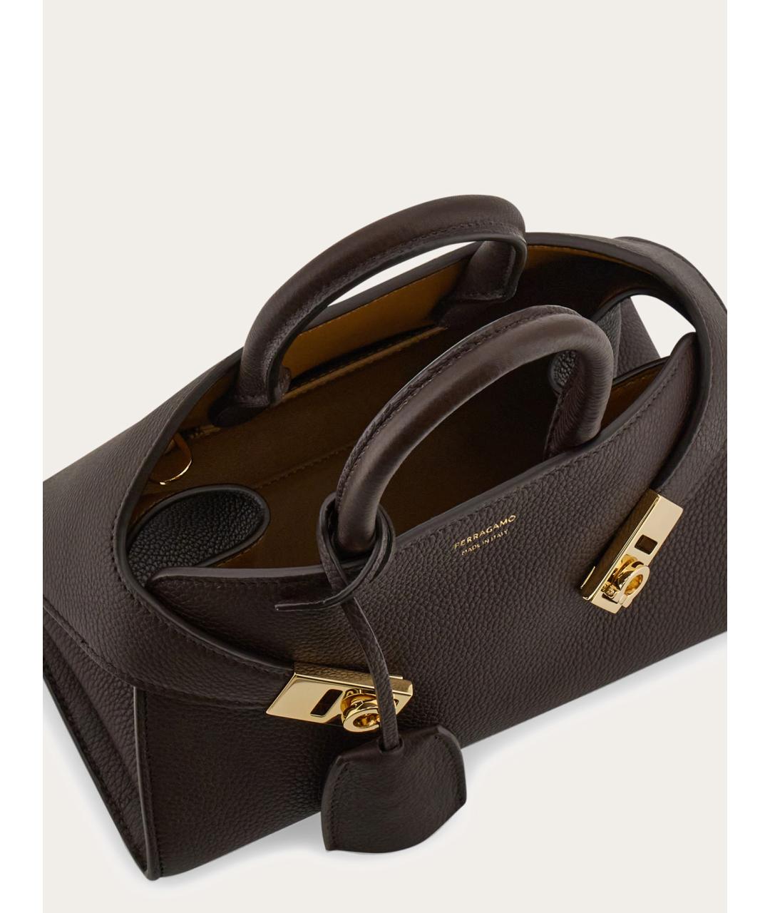 FERRAGAMO Коричневая кожаная сумка с короткими ручками, фото 5