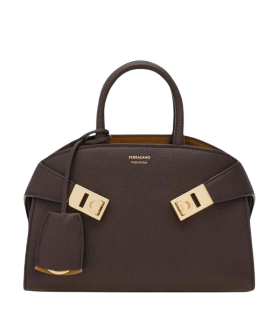 FERRAGAMO Коричневая кожаная сумка с короткими ручками, фото 1