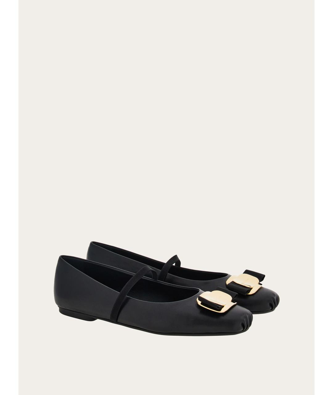 FERRAGAMO Черные кожаные балетки, фото 2