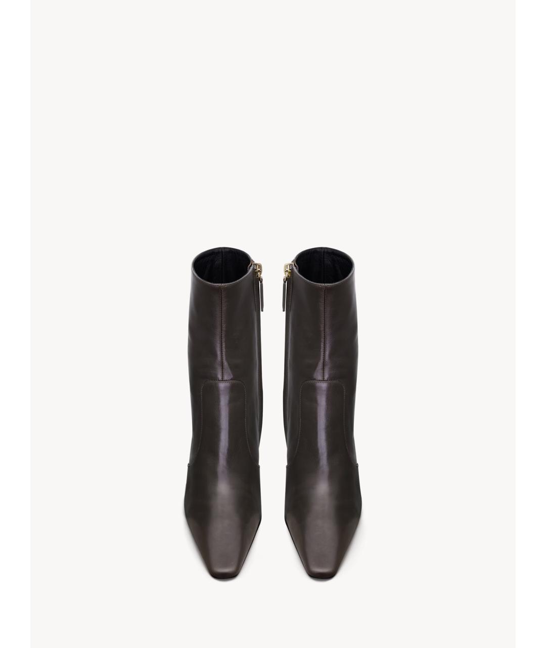 SAINT LAURENT Коричневые кожаные ботильоны, фото 2