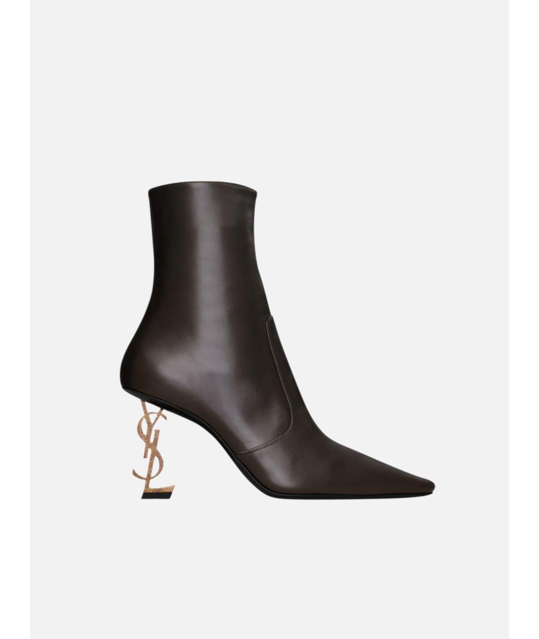 SAINT LAURENT Коричневые кожаные ботильоны, фото 4