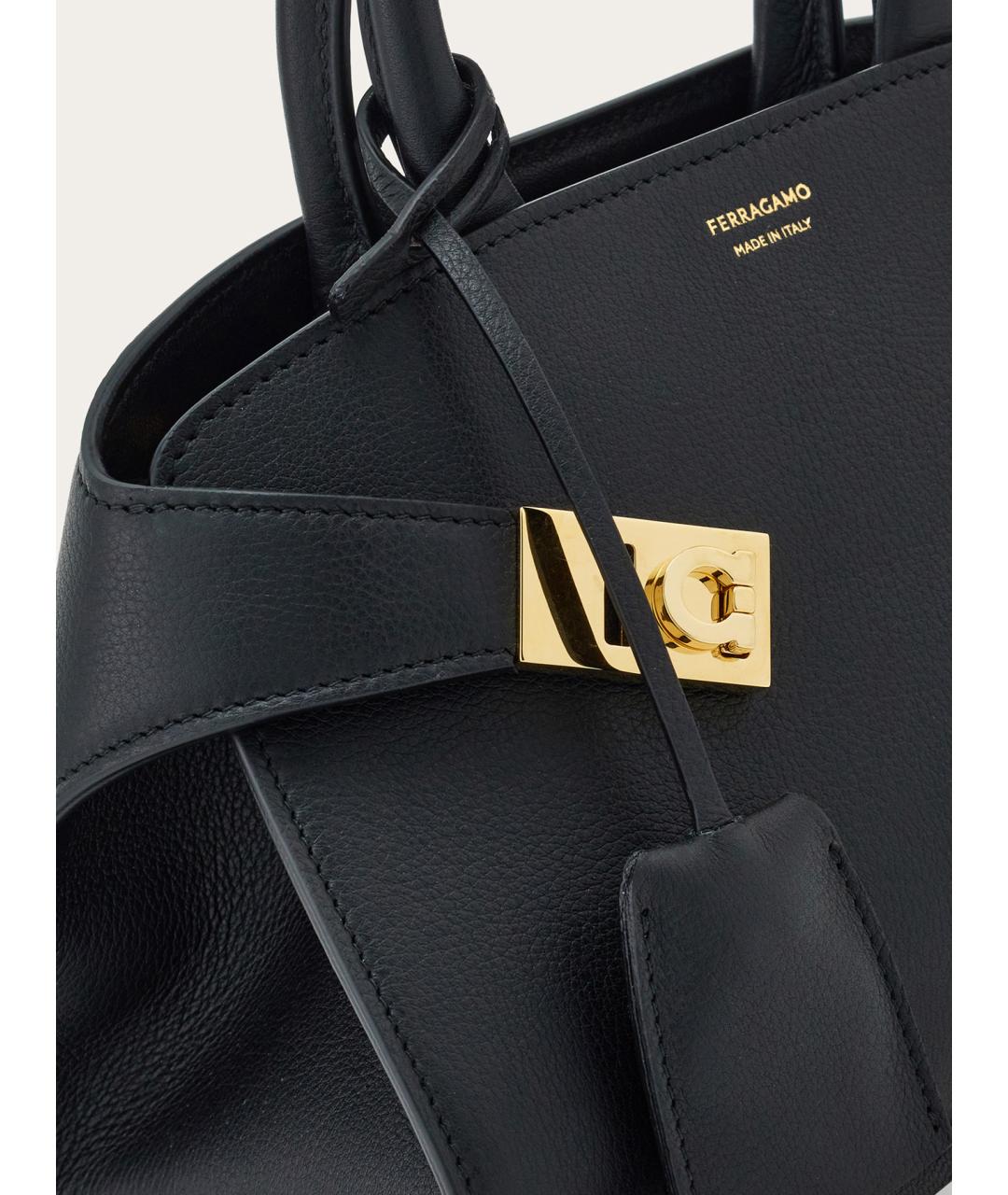 FERRAGAMO Черная кожаная сумка тоут, фото 4