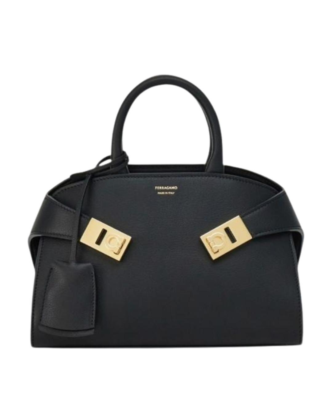 FERRAGAMO Черная кожаная сумка тоут, фото 1