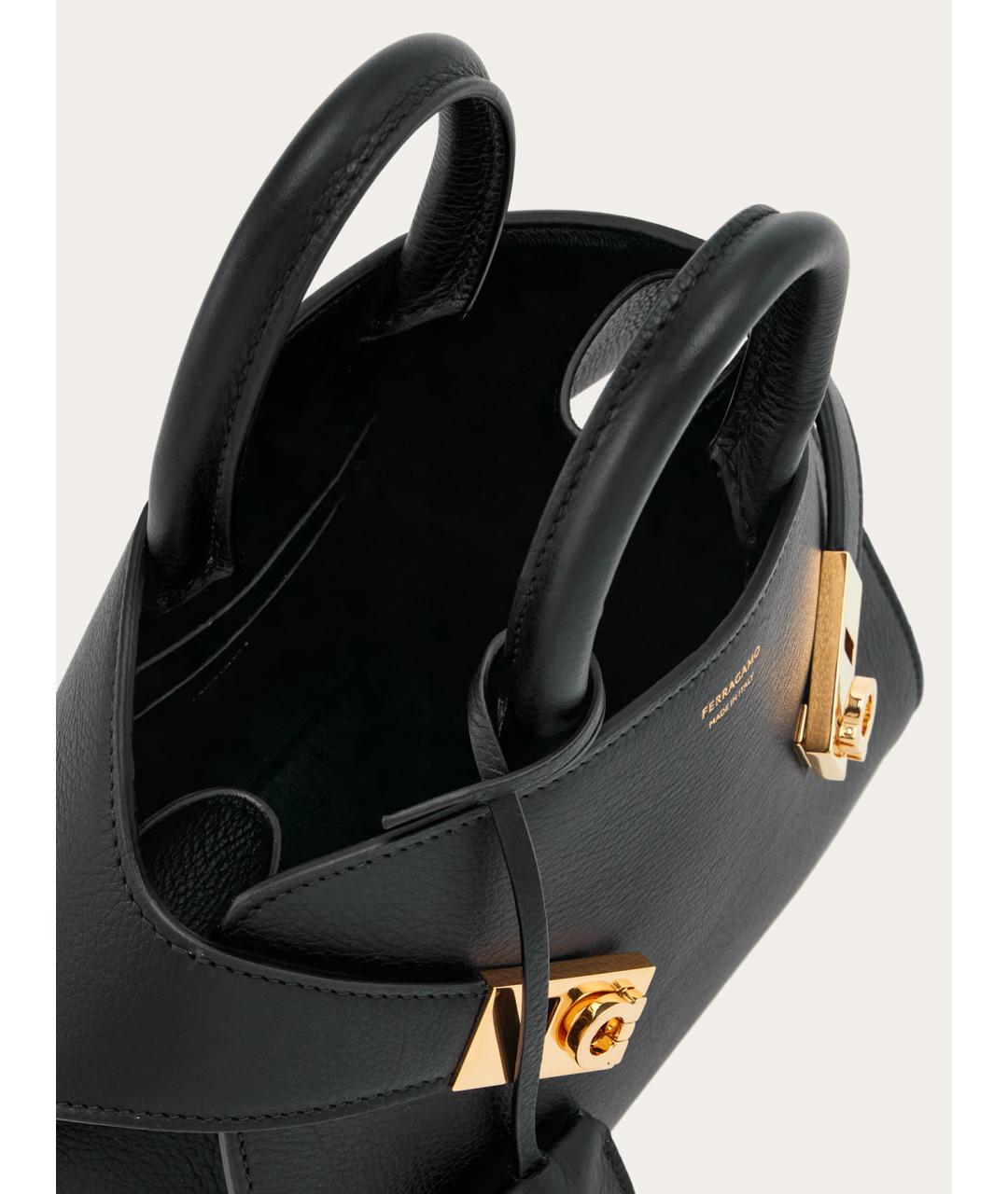 FERRAGAMO Черная кожаная сумка тоут, фото 5