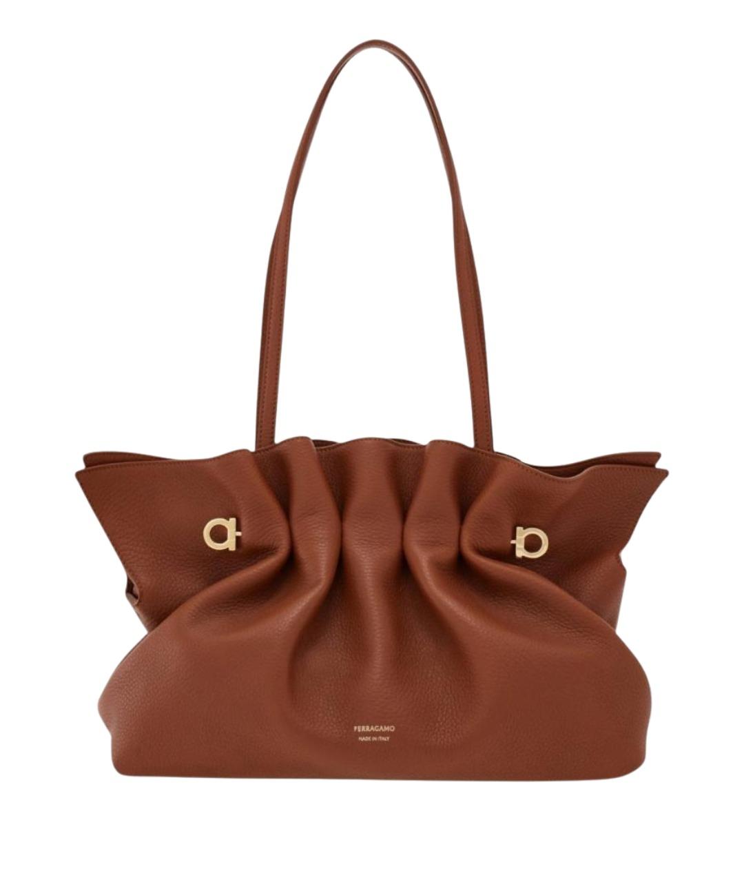 FERRAGAMO Коричневая кожаная сумка тоут, фото 1