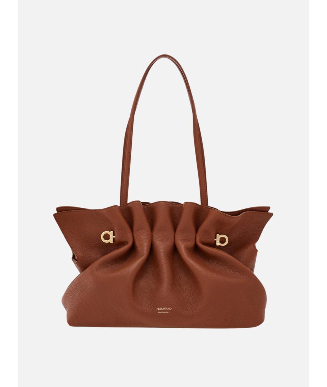 FERRAGAMO Коричневая кожаная сумка тоут, фото 7