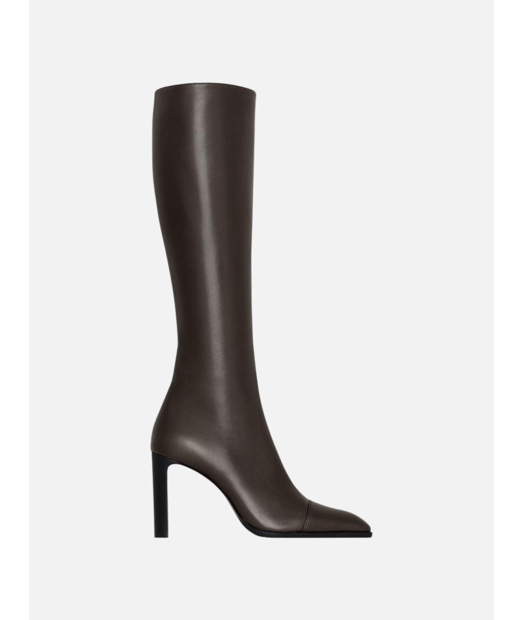 SAINT LAURENT Коричневые кожаные сапоги, фото 4