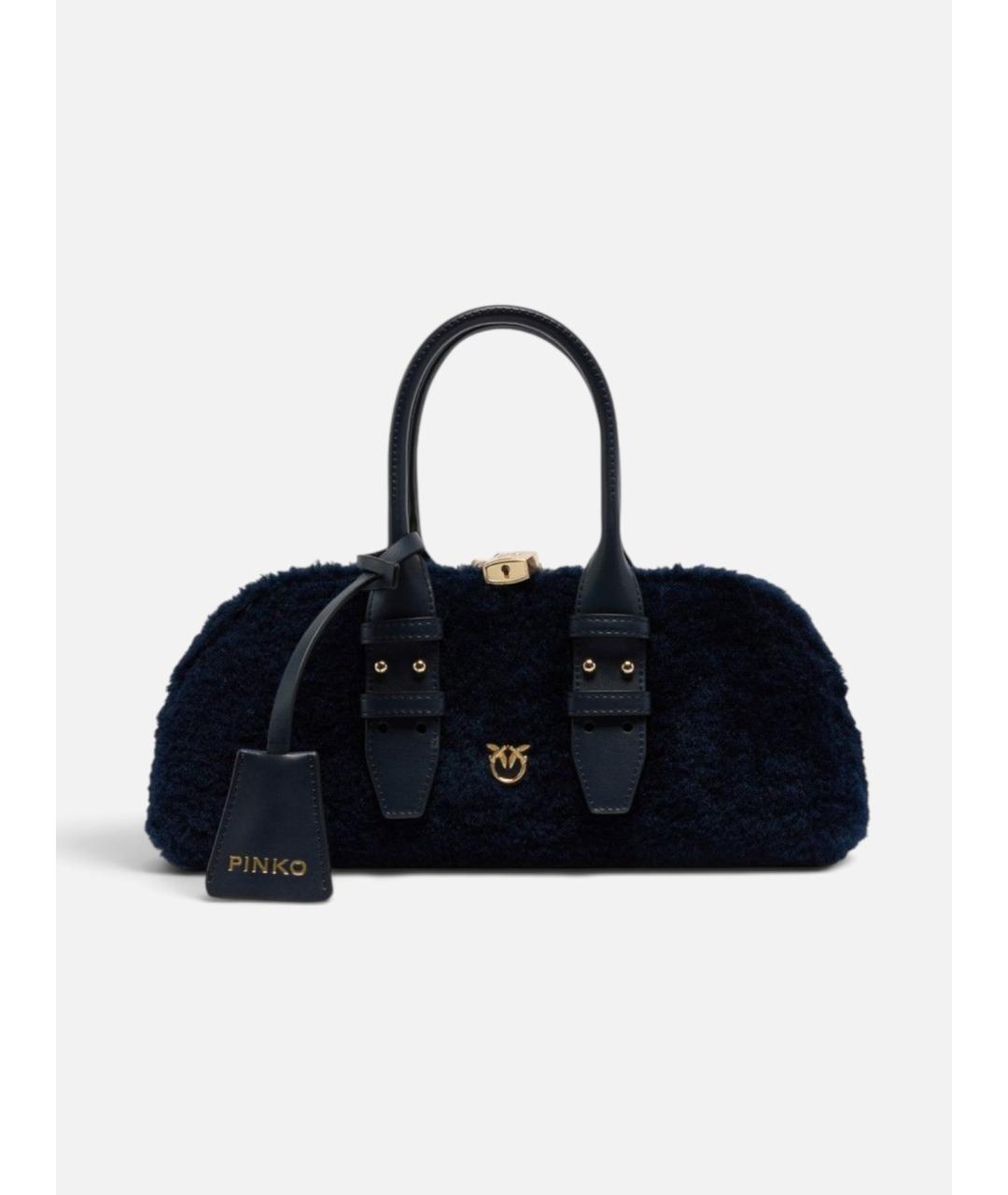 PINKO Темно-синяя синтетическая сумка с короткими ручками, фото 5