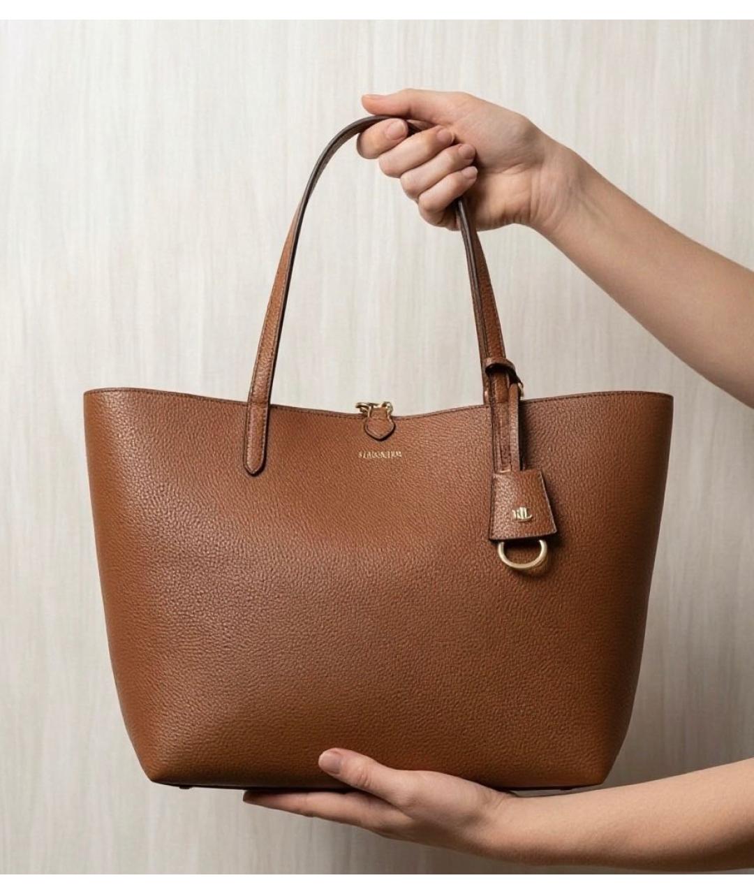 RALPH LAUREN Коричневая кожаная сумка тоут, фото 3
