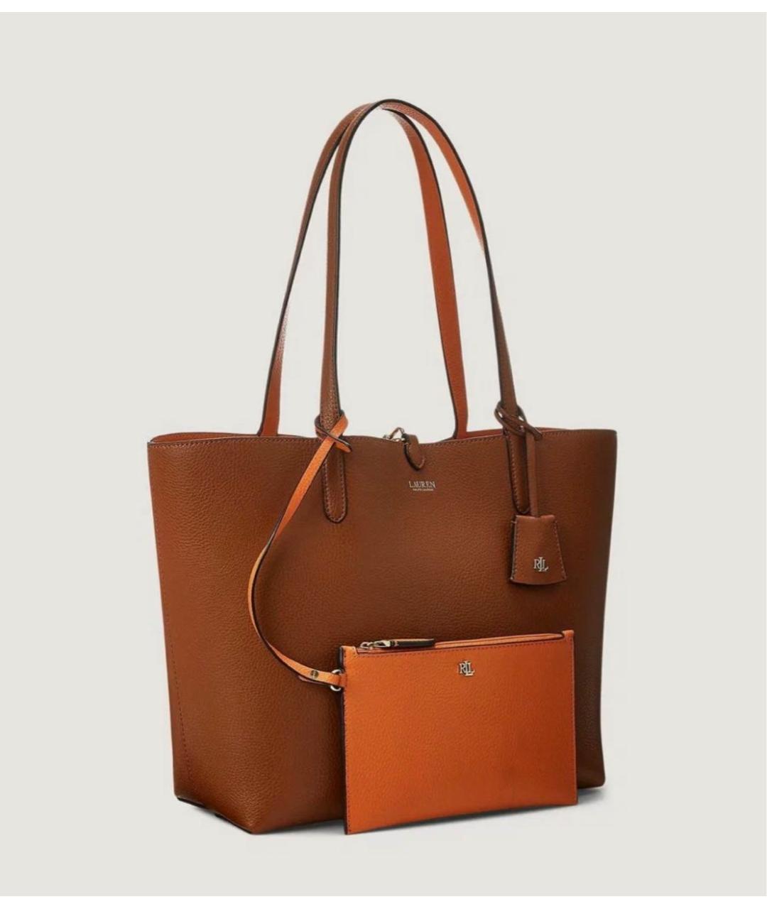 RALPH LAUREN Коричневая кожаная сумка тоут, фото 2