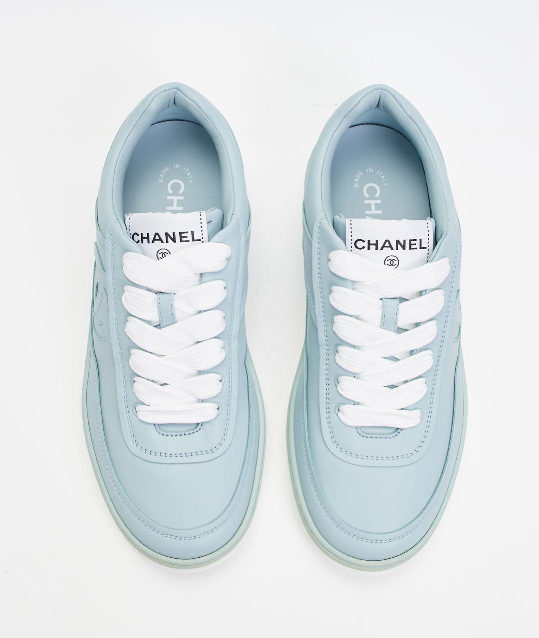 CHANEL Голубые кожаные кроссовки, фото 4