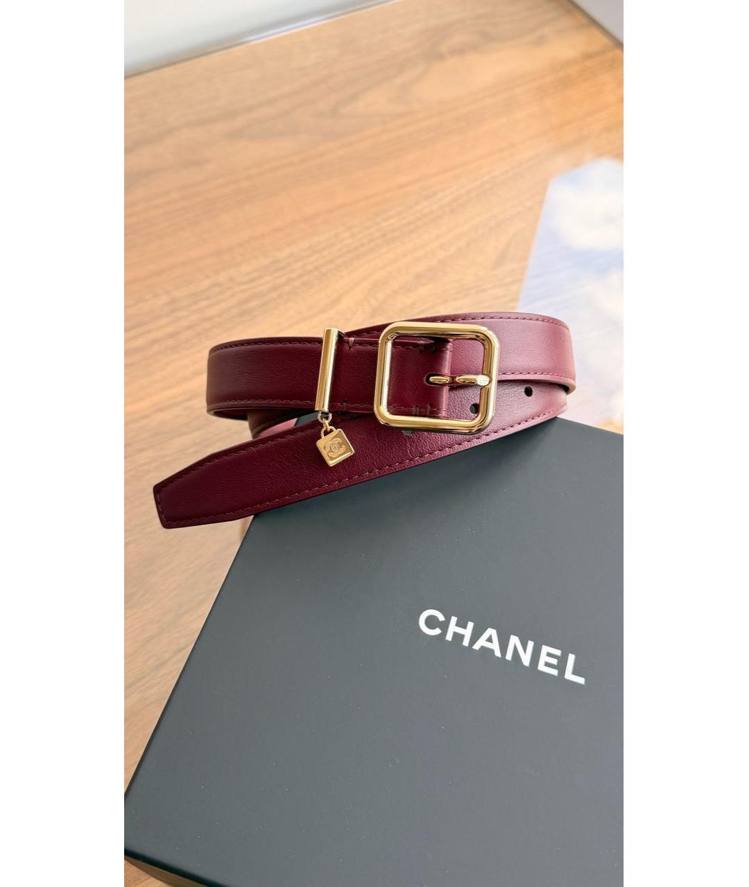 CHANEL Бордовый кожаный ремень, фото 4