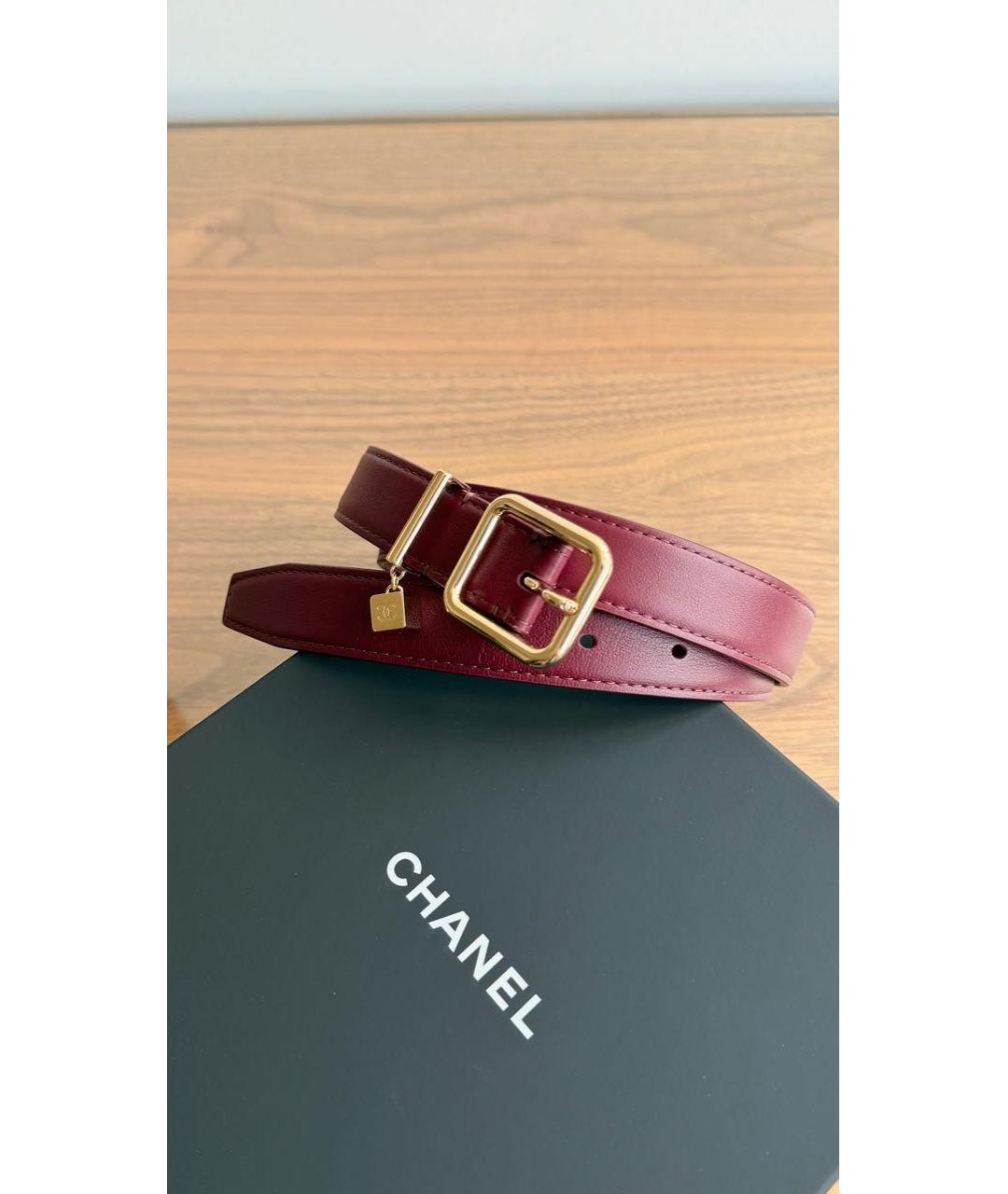 CHANEL Бордовый кожаный ремень, фото 3