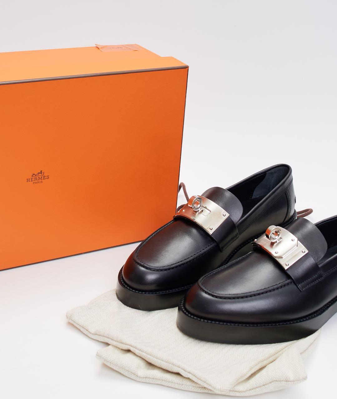 HERMES Черные кожаные лоферы, фото 5