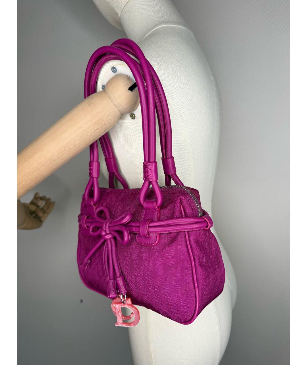 CHRISTIAN DIOR Фуксия тканевая сумка с короткими ручками, фото 3