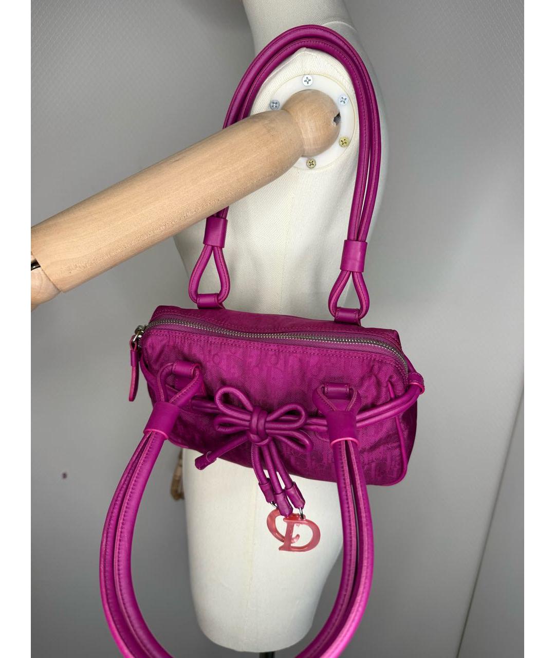 CHRISTIAN DIOR Фуксия тканевая сумка с короткими ручками, фото 4