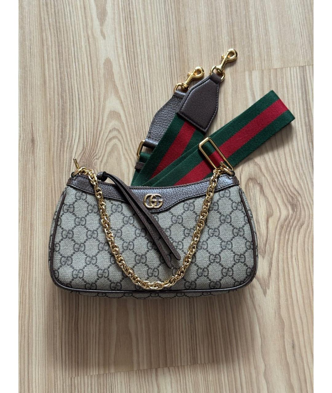 GUCCI Бежевая сумка с короткими ручками из канвы, фото 5