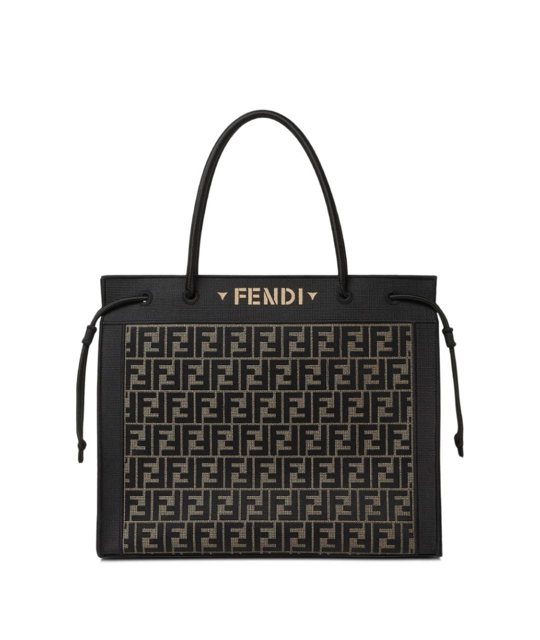 FENDI Коричневая тканевая сумка тоут, фото 1