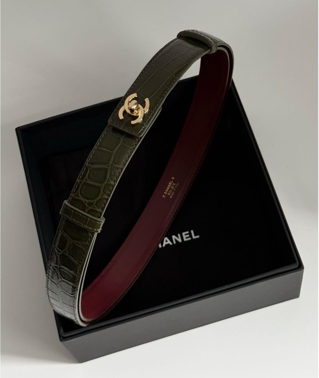 CHANEL Хаки кожаный ремень, фото 6
