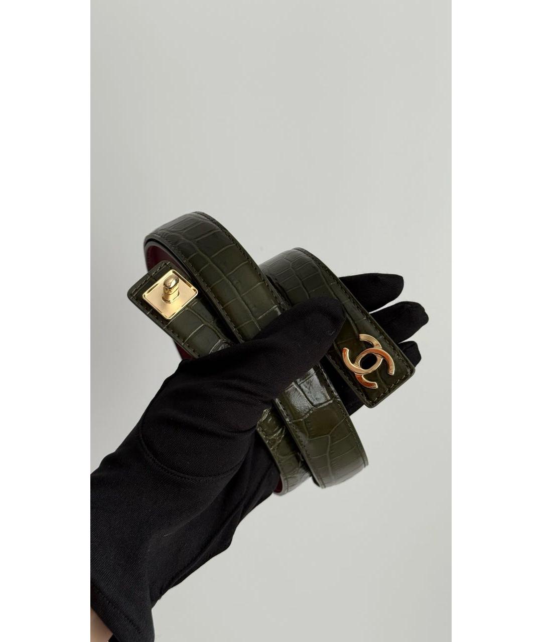 CHANEL Хаки кожаный ремень, фото 8