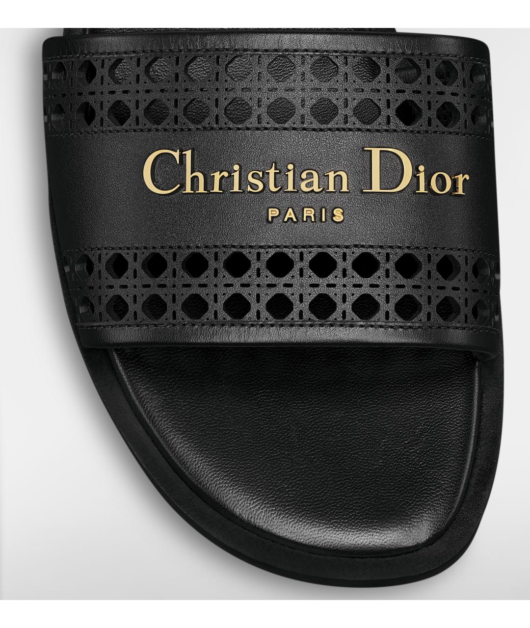 CHRISTIAN DIOR Черные кожаные шлепанцы, фото 3