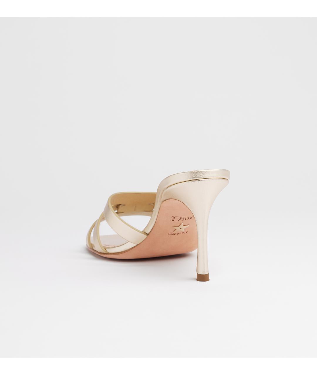 CHRISTIAN DIOR Золотые кожаные мюли, фото 3