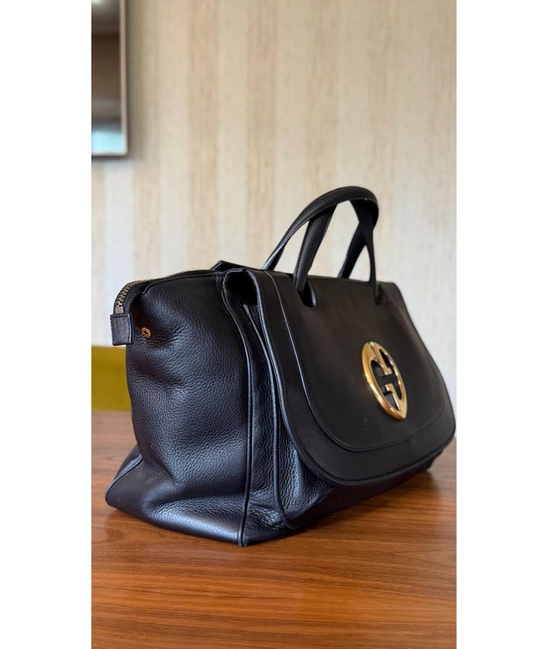 GUCCI Черная кожаная сумка тоут, фото 2