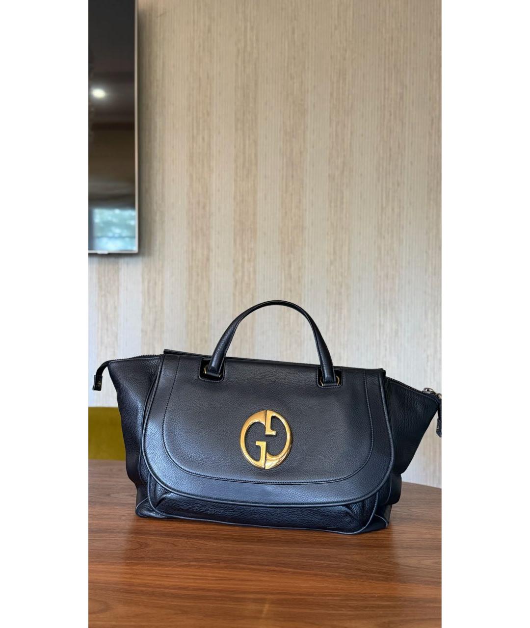 GUCCI Черная кожаная сумка тоут, фото 5