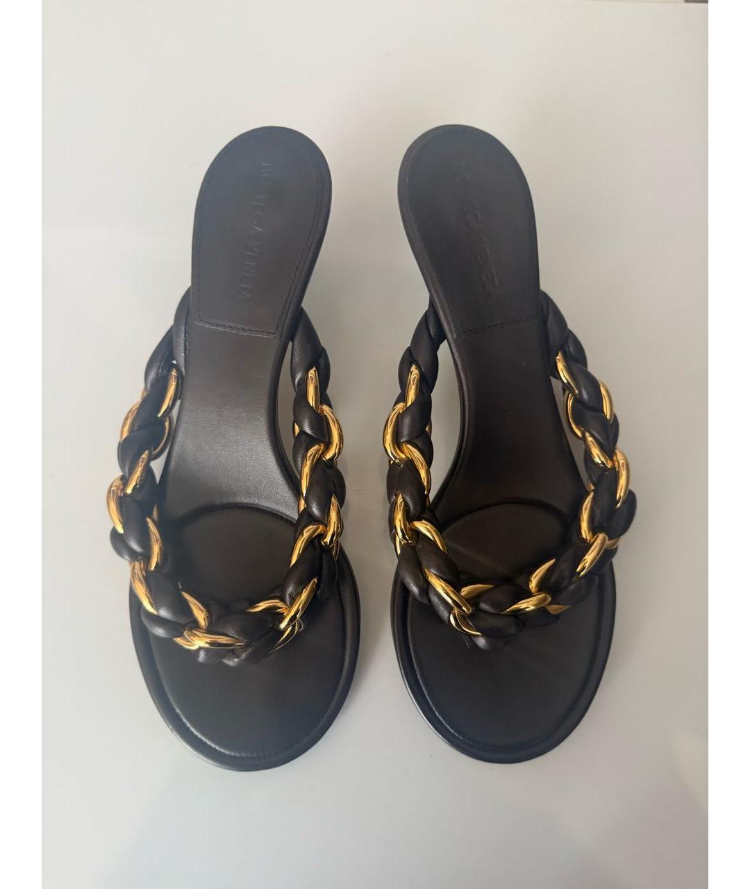 BOTTEGA VENETA Коричневые кожаные мюли, фото 3