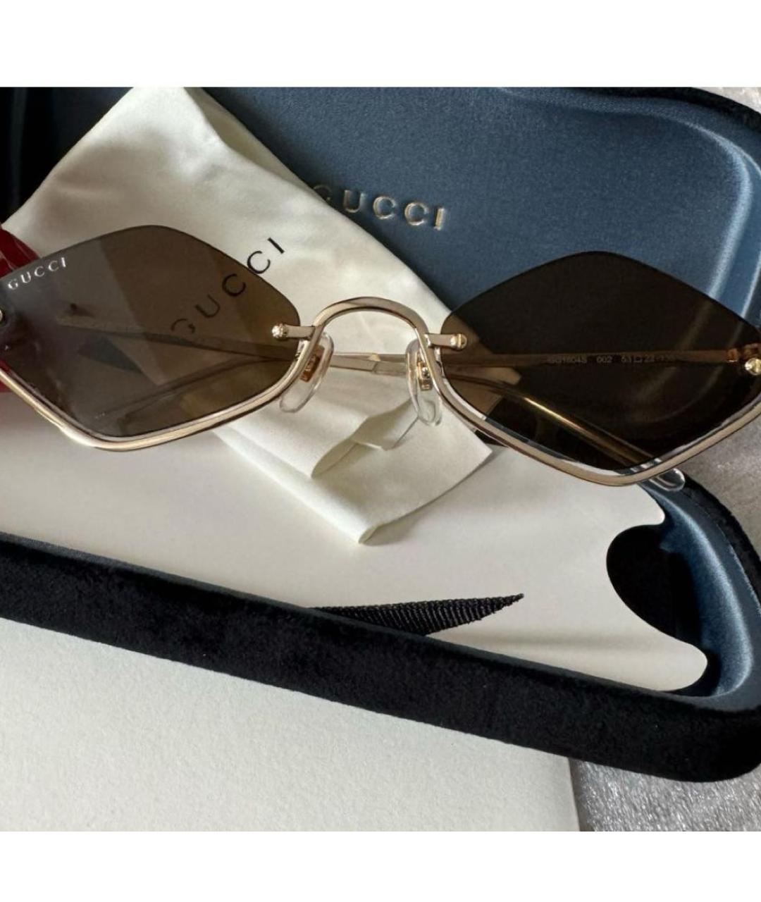 GUCCI Коричневые металлические солнцезащитные очки, фото 5