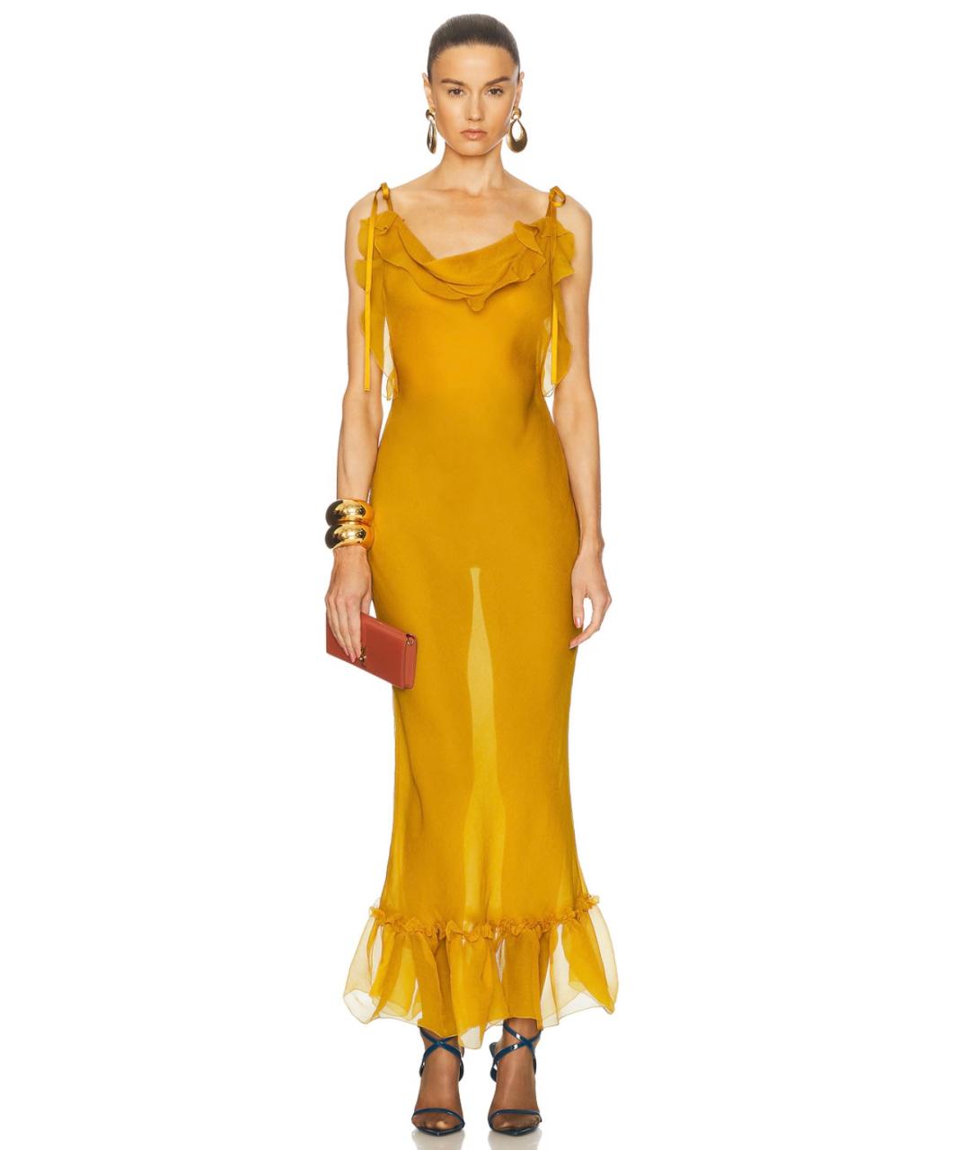SAINT LAURENT Горчичное шелковое коктейльное платье, фото 4