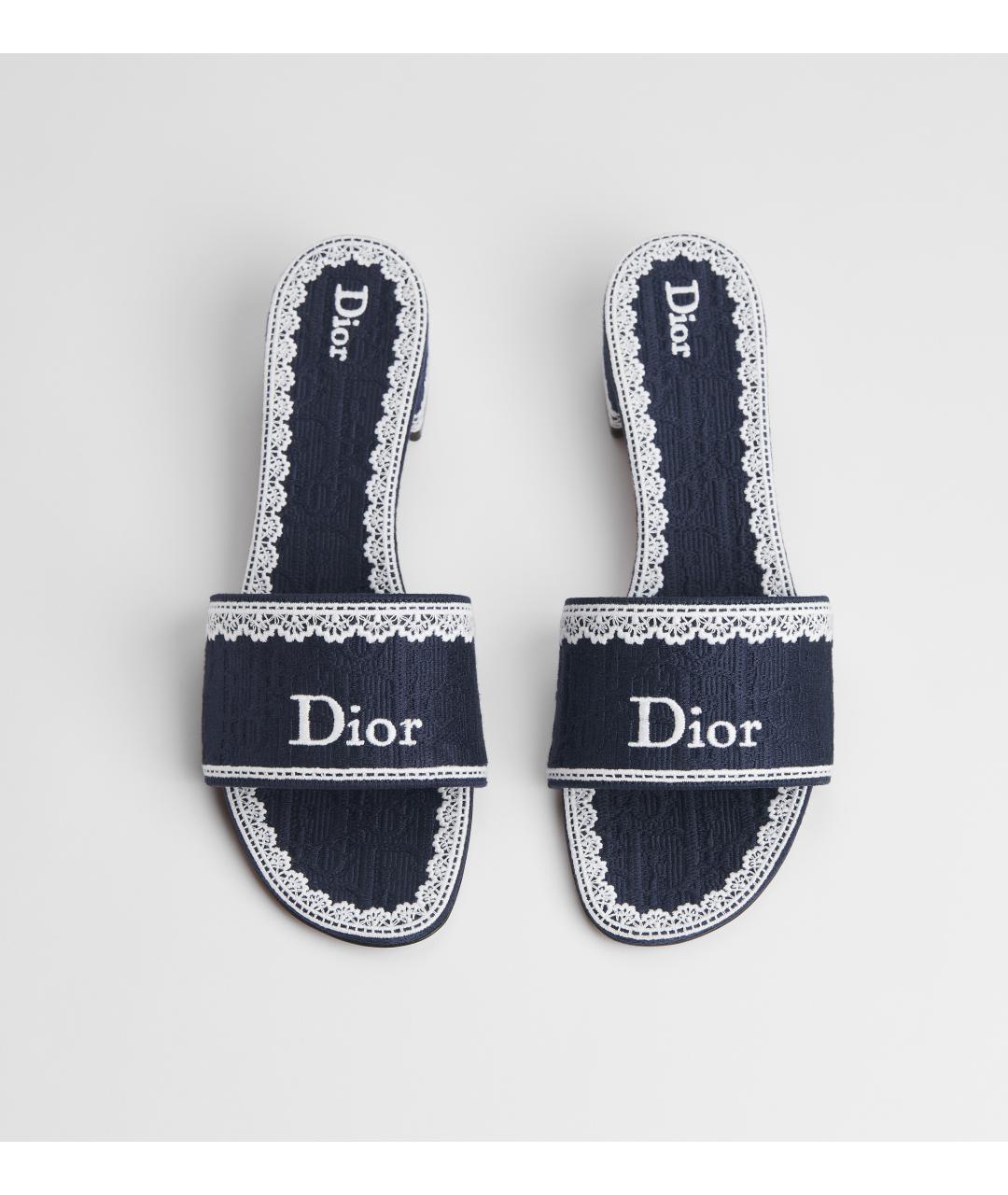 CHRISTIAN DIOR Темно-синие текстильные мюли, фото 2