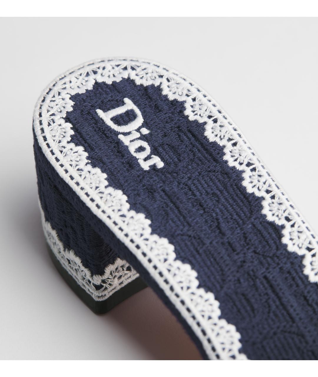 CHRISTIAN DIOR Темно-синие текстильные мюли, фото 3