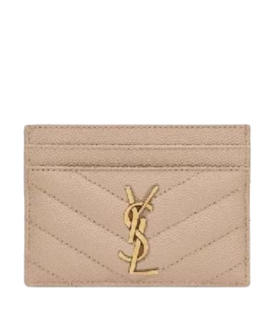 SAINT LAURENT Бежевый кожаный кардхолдер, фото 1