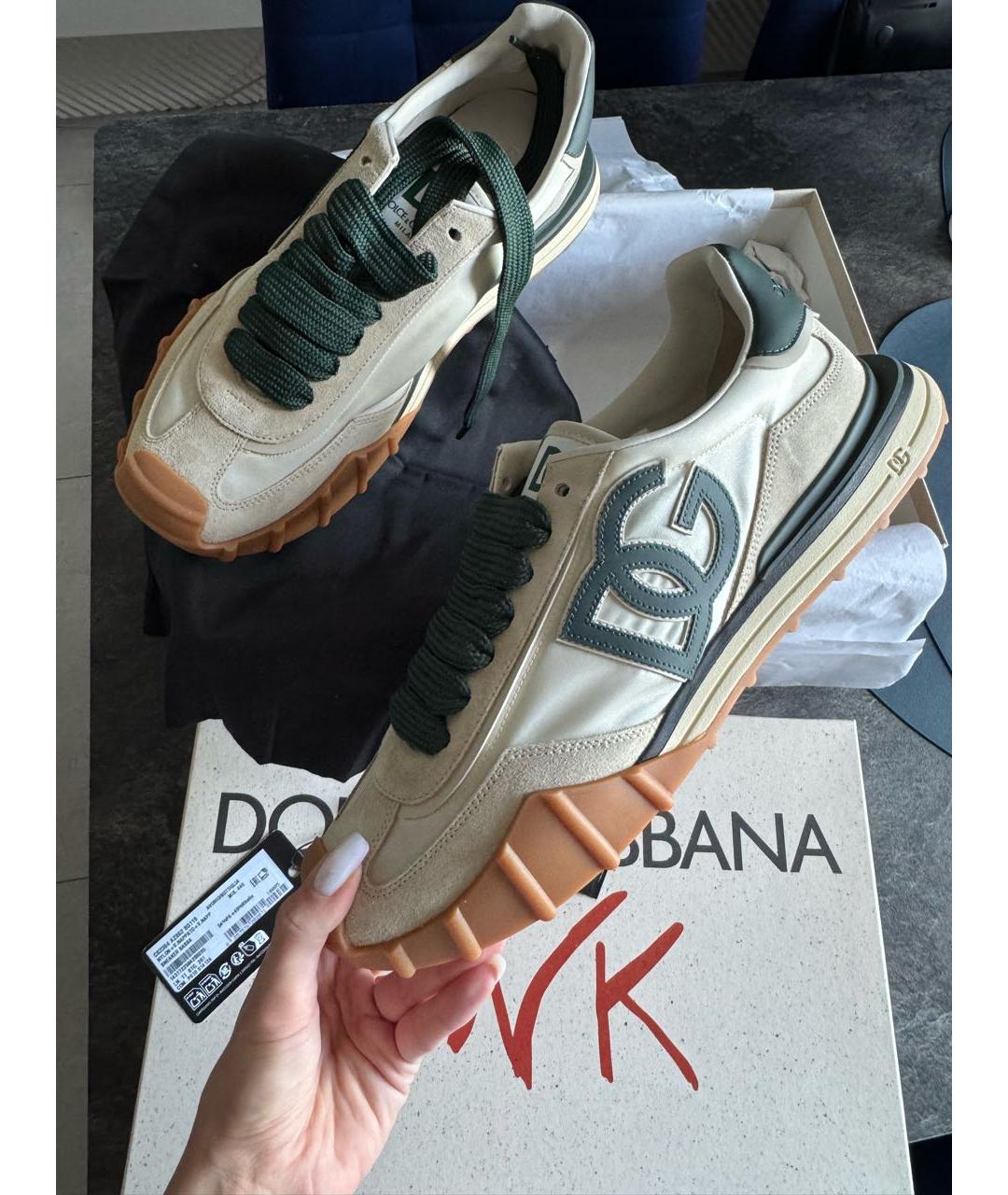 DOLCE&GABBANA Зеленые кожаные высокие кроссовки / кеды, фото 4