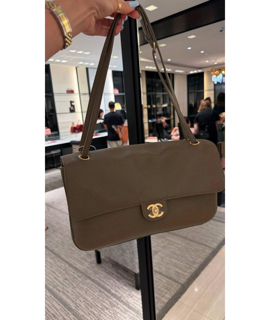 CHANEL Хаки кожаная сумка через плечо, фото 6
